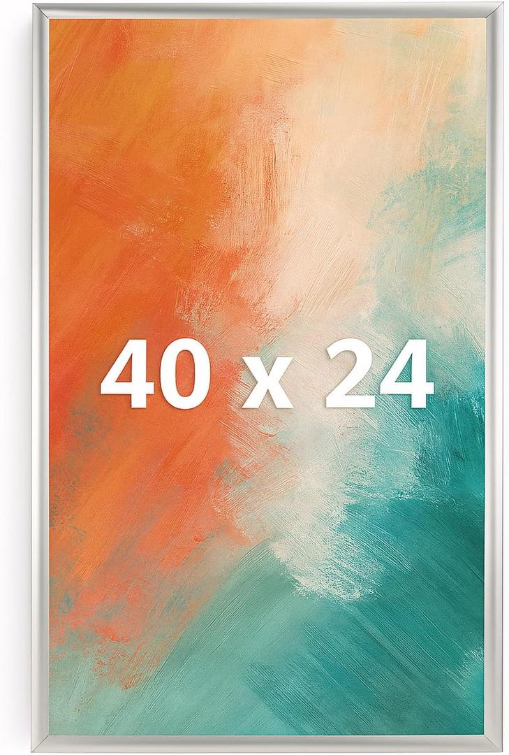 MorningRo Silver Snap Poster Frame 40 x 24 Inch Heavy Duty Aluminum with Clear Gloss Overlay with Mounting Hardware Includes 4 Mounting Screws and Drywall Anchors