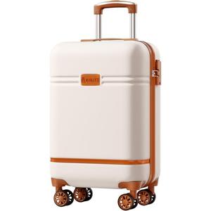 Krute Carry On Luggage 22x14x9 Airline Approved Hard Shell Suitcases with Wheels 20in PC+ABS TSA Approved Carry On Suitcase (WhiteBrown)