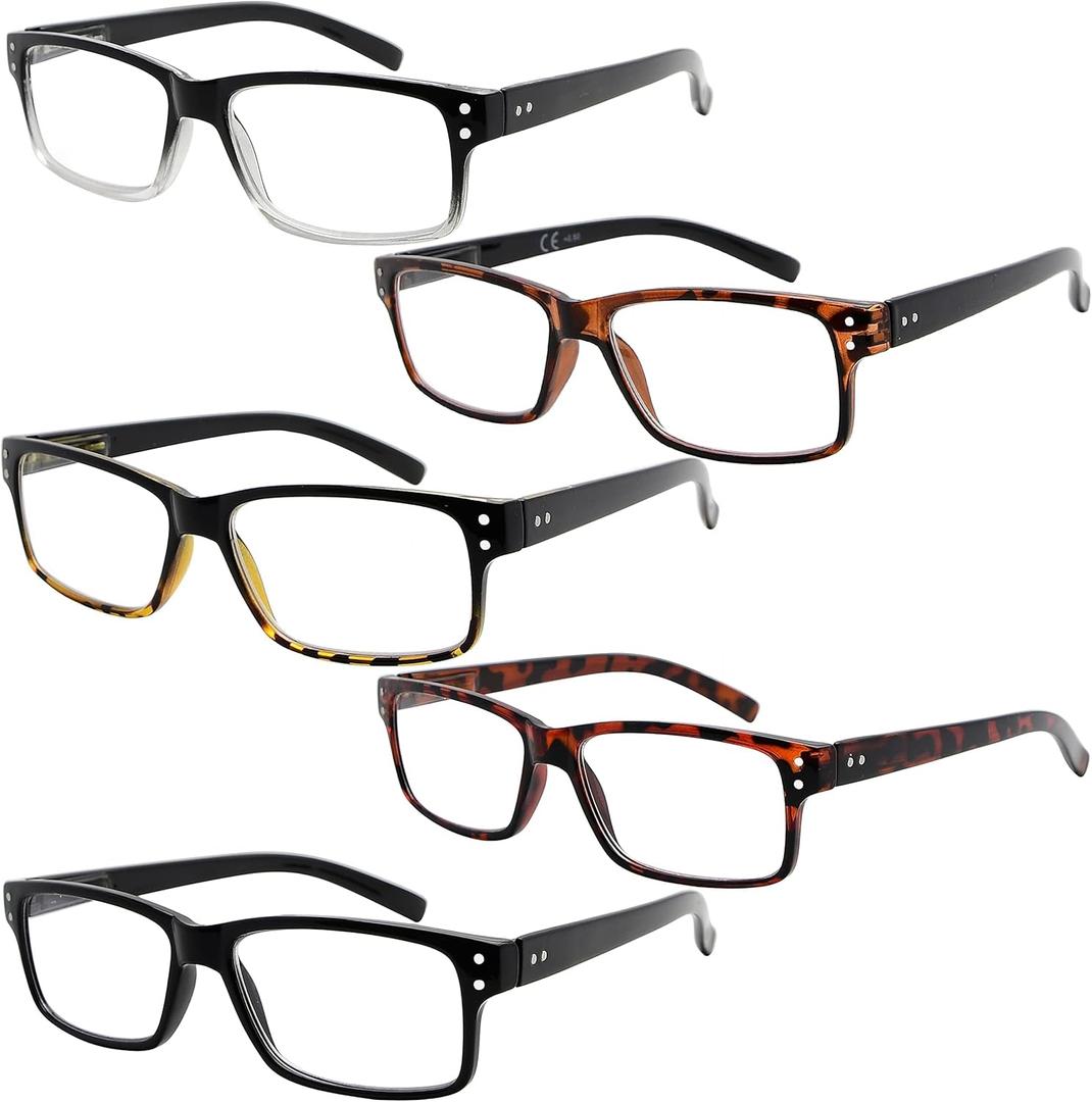 Eyekepper 5 Pack Reading Glasses for Men Spring Hinges Classic Readers (5 Pack Mix Color-2)
