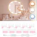 LED Vanity Lights For Mirror, Pink Vanity Light Stick on with 10 Dimmable Bulbs, 3000K 4000K 6500K & 10 Level Brightness Adjustable USB Cable Hollywood Mirror Lights for Makeup Dressing Room Bathroom