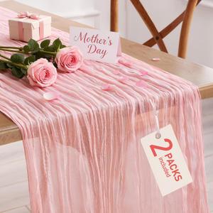 Pureegg 2-Pack Cheesecloth Table Runner, 120'' Easter Spring Boho Gauze Table Cloth Decorations for Party, Baby Shower, Wedding and Farmhouse, Fabric Room Decor, Dusty Pink