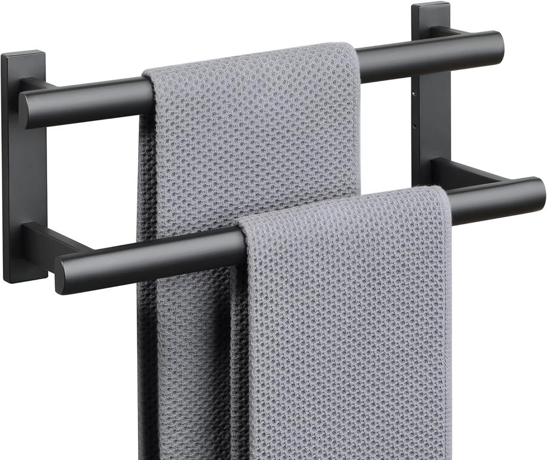 SAYAYO Towel Rack for Bathroom, 16 Inch Matte Black Double Towel Bar Towel Holder Wall Mount, SUS304 Stainless Steel