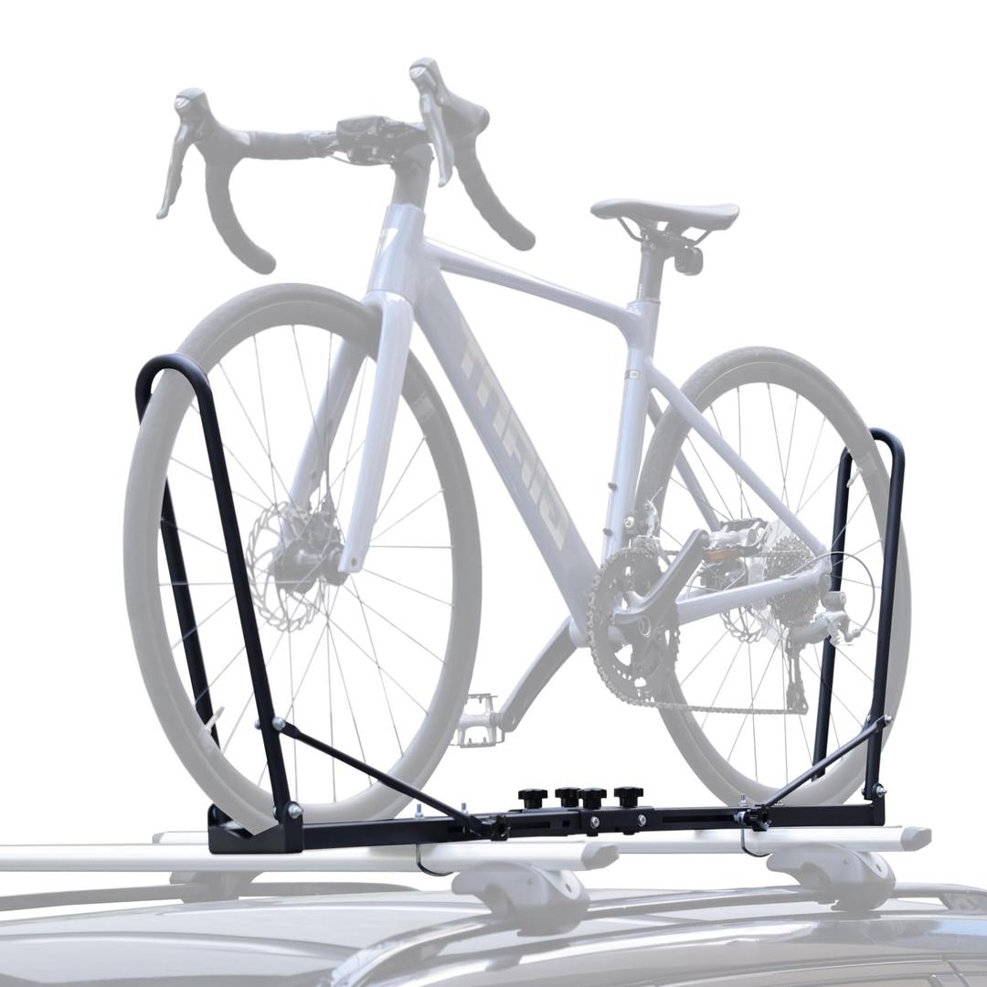 Terriplaze Roof Bike Rack Mount, Upright Rooftop Bike Rack with 2 Arms, Bike Roof Rack for Car SUV, 1-Bike Carrier for Removable Crossbars.