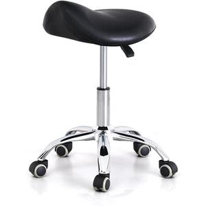 Saddle Stool with Wheels, Ergonomic Rolling Height Adjustable Chair for Medical Clinic Dental Tattoo Hair Stylist Salon Facial Nail Artist Spa, Swivel Pu Leather Stool,Black