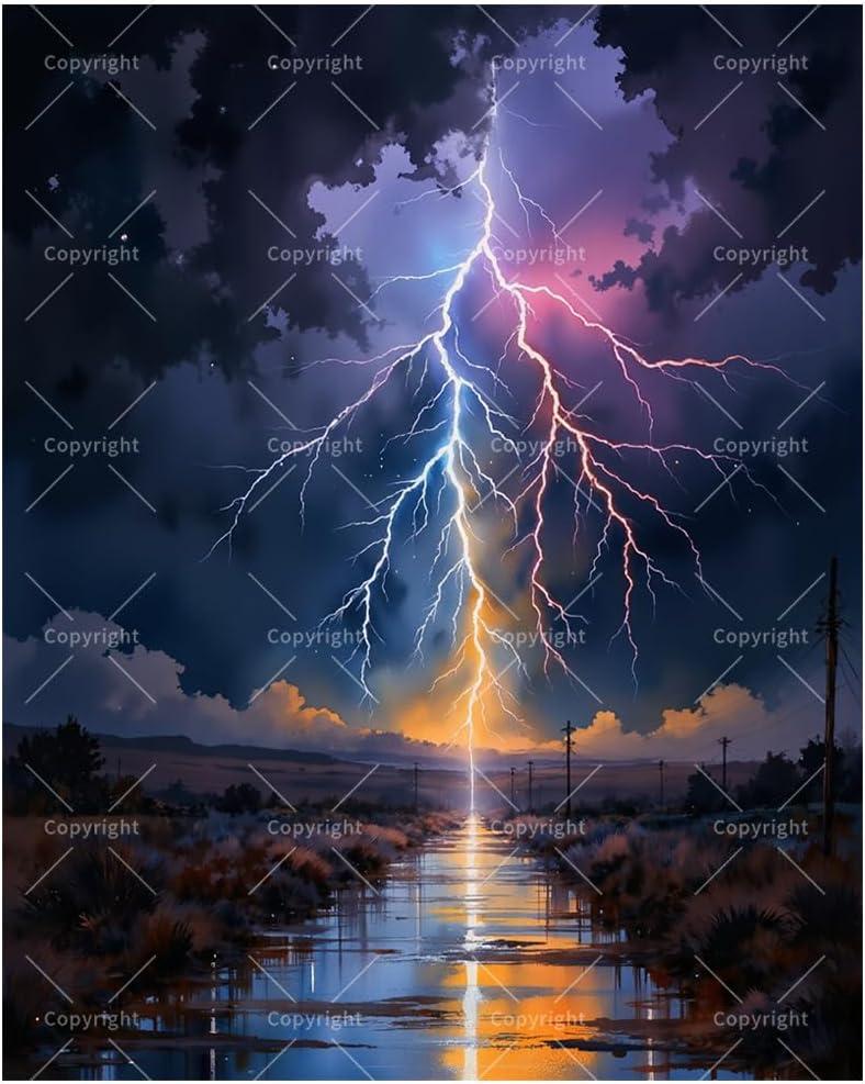 TAOPAOLAB Lightning Storm Paint by Numbers Kit for Adults - DIY Dramatic Lightning and Reflection Painting on Canvas 16x20In, Framed Acrylic Paint Set for Beginners, Atmospheric Art for Home