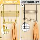 Kaiferty Over The Door Hooks Organizer, Coat Rack Over The Door Storage Hanger Towel Rack, Back of Door Storage Organizer for Bathroom,Bedroom,Kitchen,Office (Gold, 2-Tier)