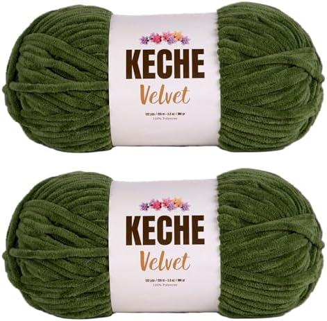 Keche Velvet Yarn for Crocheting, Soft Chenille Bulky Baby Blanket Amigurumi Yarn 2x100 gr (2x132 yds) (2 Skeins) (Grass)