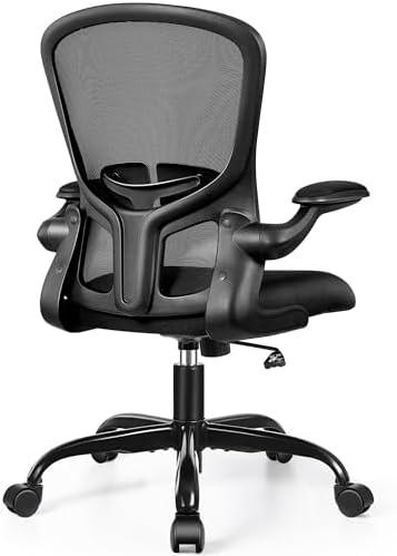 FelixKing Office Desk Chairs, Ergonomic PC Desk Chair with Wheels, Adjustable Lumbar Support and Height, Swivel Computer Chair with Flip-up Armrests, Ergo Mesh Backrest for Working (Black)