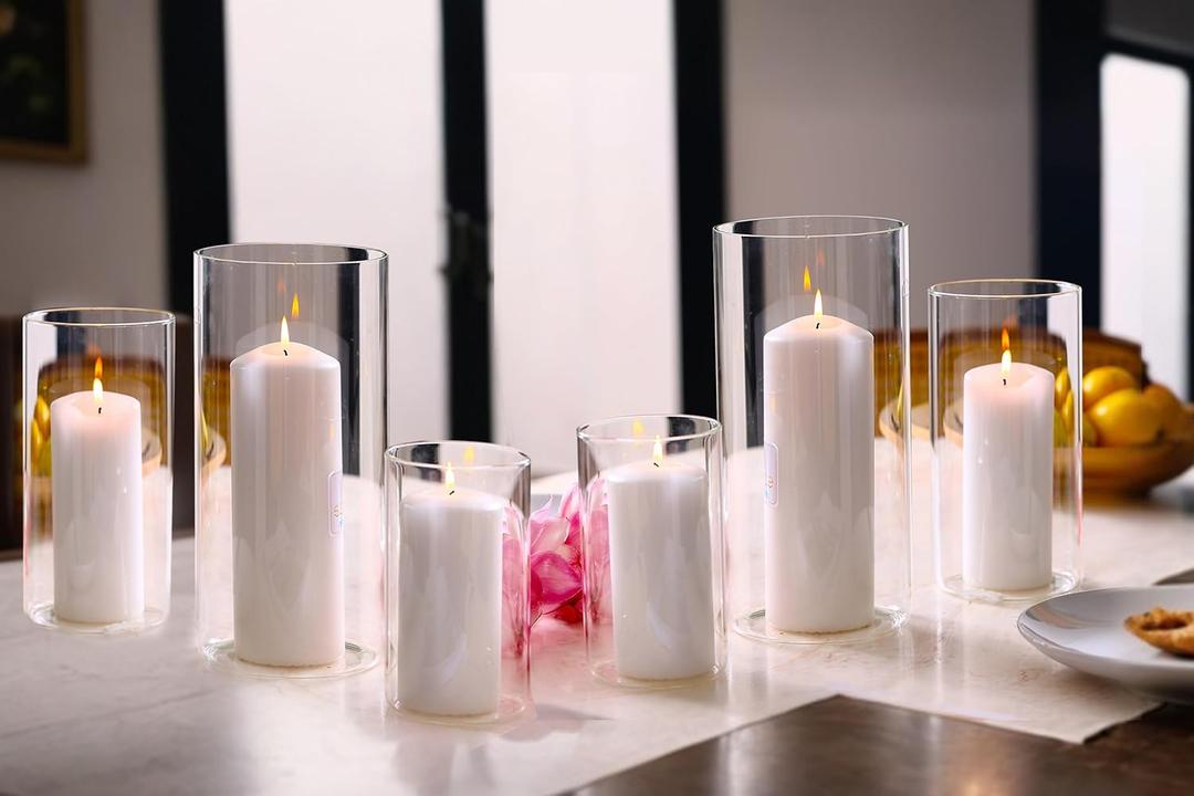 PHOSPHOR Hurricane Candle HoldersFor Pillar Candle Clear Glass Cylinder Centerpieces Vases Table Decoration Centerpiece Floral Room Decor Clear Seeded Bubbles Living Dining Kitchen 2 Pieces