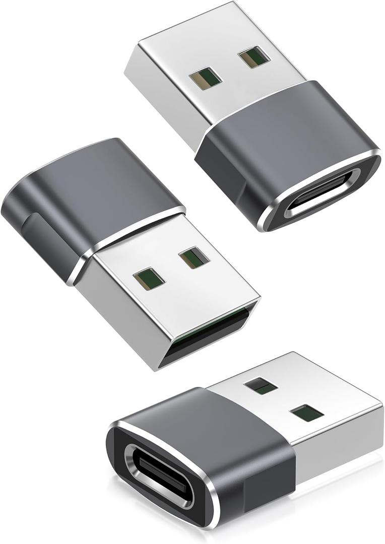 Basesailor USB to USB C Adapter, iPhone 16 16e 15 Pro Max Charger Adapter 3Pack,USBC Female to USBA Male, Type C Converter for Apple Watch iWatch 11 10 SE, AirPod, iPad mini Air, Samsung Galaxy S25 S24,17 (Gray)