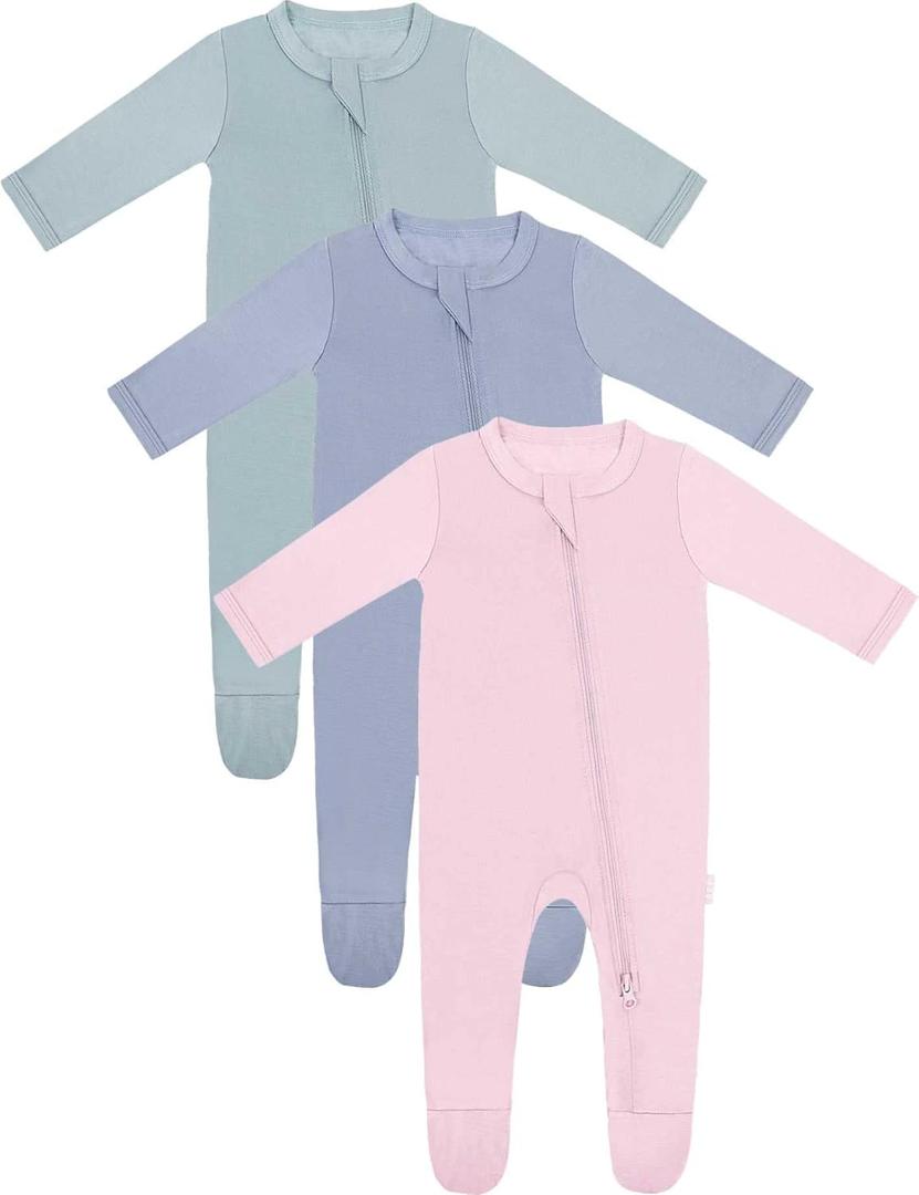 RRP Unisex Baby Footies Pajamas,Rayon Derived From Bamboo,Buttery Soft Sleep 'N Play PJs,2-Way Zipper Closure,0-18 Months (Sage/Bluegrey/Blush)