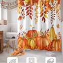 Fall Pumpkins Maple Leaf Shower Curtain Orange Autumn Leaves Harvest Waterproof Shower Curtain with Hooks Thanksgiving Farmhouse Shower Curtains for Bathroom, Hotel, Stalls, Bathtubs, 72x72 Inch