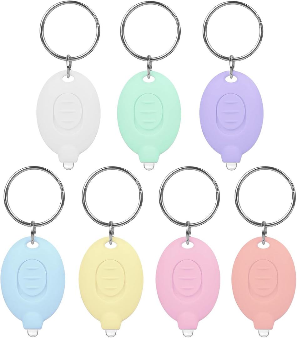 7 Pcs LED Keychain Flashlight Mini Keychain Light Bright Tiny Flashlight Small Portable Flashlight Battery Powered with Key Ring for Outdoor Activities And Emergency Lighting, 7 Light Colors of Shells