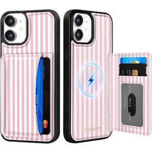 for iPhone 11 Case with Wallet - Fits 4 Card Slots, Compatible with MagSafe for Women Aesthetic Durable PU Leather Credit Card Holder Kickstand Phone Cover for Apple 11, Stripe