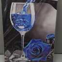 Blue Wine Wall Art Rose and Wine Canvas Painting Wine Glass Poster Kitchen Picture Prints for Dining Room Restaurant Decor Framed(Wine-2,16.00" x 24.00")