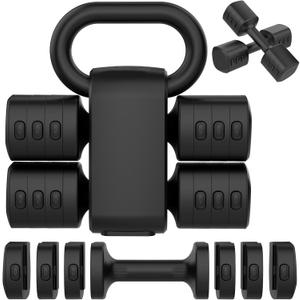 2-in-1 Adjustable Dumbbells Set, 4 Levels Weight Dumbbells Set for Women Men, Each 2.2/3.3/4.4/5.5lb Hand Weights with Kettlebell Form for Home Gym Exercise Training (Black)