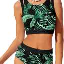 MIGU Girls Swimsuit Adjustable Straps Bathing Suits Bikini Sets with Chest Pad 2 Piece Swimwear for Girl Ages  (13-14 Years, Black Tropical 1)