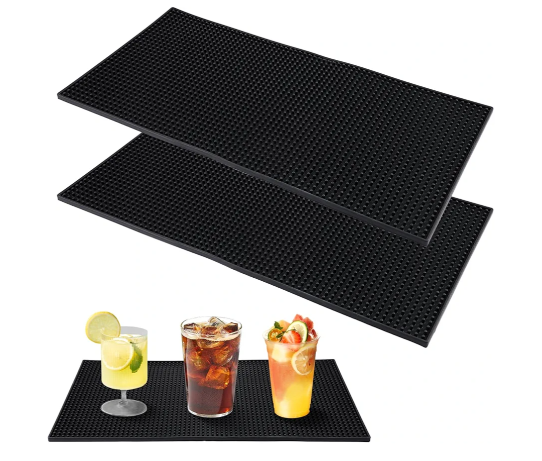 2 Pcs Bar Mat for Countertop 24 x 12 Inch, Large Non Slip Rubber Mat Service Spill Cocktail Bartending Coffee Bar Mats for Hot Dishes Restaurants Barbershop Clippers Hot Pads, Black