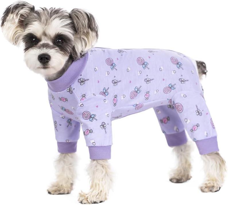 Dog Surgery Recovery Suit, Dog Onesie for Surgery Female Male Dogs, Dogs Pajamas Long Sleeve, Small Dogs Onesie, Abdominal Wound Bandages Surgical Suit, Cat Recovery Suit for Shedding Skin Disease (Medium, Lollipop)