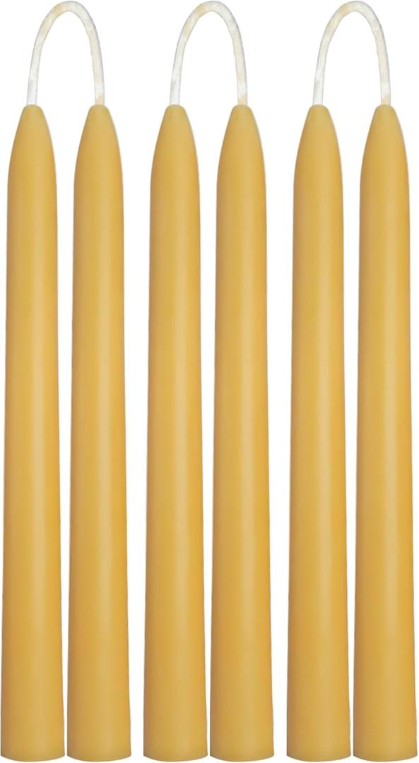 Viyffo 8 Inch Pure Beeswax Taper Candles, 6 Pack Handcrafted Dripless & Smokeless Long Burning Unscented Candles, 8 Hour Burn for Dinner, Wedding, Home, Prayer Decor
