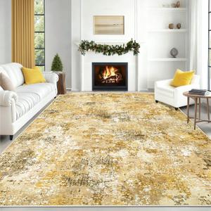 Area Rug 8x10 Washable Rug: Modern Abstract Living Room Rugs Large Neutral Non-Slip Rug Soft Low Pile Stain Resistant Carpet for Bedroom Office Dining Room Indoor (Golden Brown, 8' x 10')