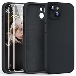 Pack of 2 HATOSHI for iPhone 13 Case, Liquid Silicone Upgraded [Camera Protection] with [2 Screen Protectors], Soft Anti-Scratch Microfiber Lining Shockproof Phone Case for iPhone 13 6.1 inch, Space Black