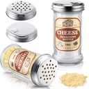 Feekoon 2 Pack 12 Oz Glass Parmesan Cheese Shaker, Salt Sugar Shaker Dispenser with 2 Stainless Steel Flap Lid and 2 Perforated Lid, Sugar Pourer Airtight, Parmesan Cheese Jar Dispenser for Kitchen