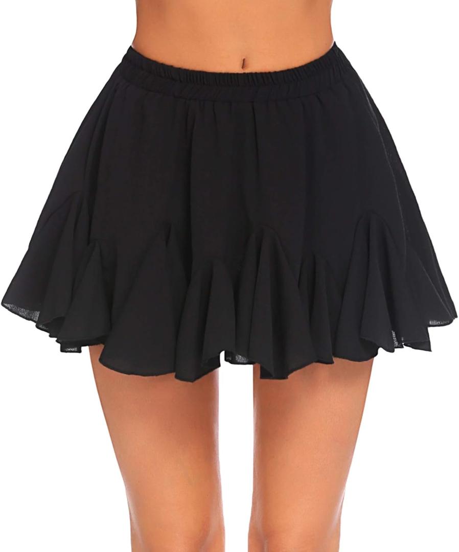 Avidlove Women's Pleated Skater Skirt Basic Casual High Waisted Ruffles Flared Mini Lingerie Skirts (Medium)