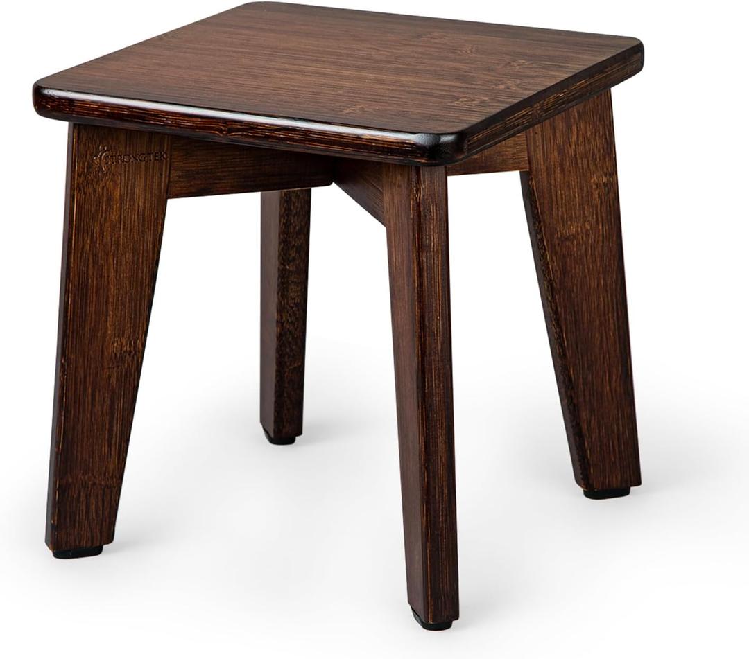 StrongTek Bamboo Small Step Stool, Durable and Stylish Wooden Step for Adults and Kids, Perfect for Kitchen, Bathroom, Bedroom, or Living Room, Non-Slip, Compact, Portable, Easy to Store (Chocolate)