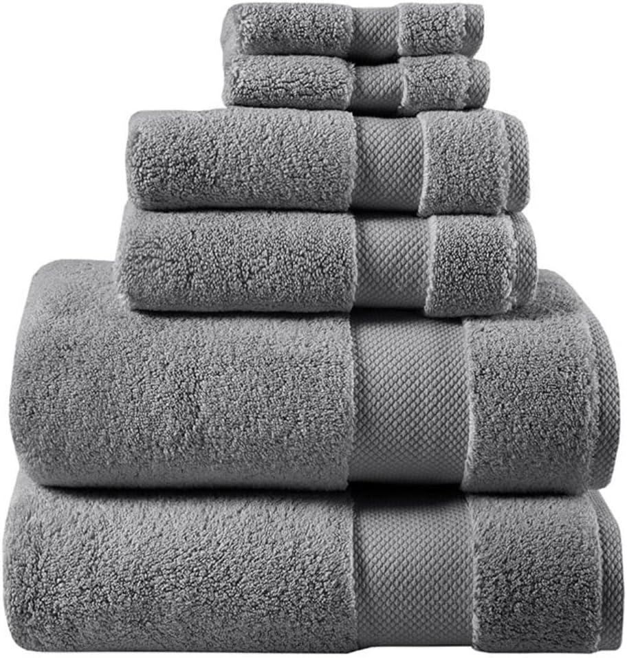 Madison Park Signature Splendor Luxury 100% Cotton Bathroom Towel Set - Soft, Plush 1000 GSM Heavyweight Hotel Quality, Zero Twist, Highly Absorbent, Quick Dry, Multi Sizes, Charcoal 6 Piece
