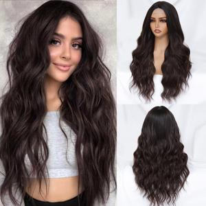 Dark Brown Wig for Women Long Wavy Brown Wig Middle Part 26 Inch Wigs Heat Resistant Synthetic Wig for Daily Use