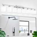 Brushed Nickel Light Fixture Bathroom for Huge Mirror, 8 Light Mirror Lights with Milky White Frosted Glass Shades, 51 inch Bathroom Mirror Lights for Mirrorss, E26 Socket