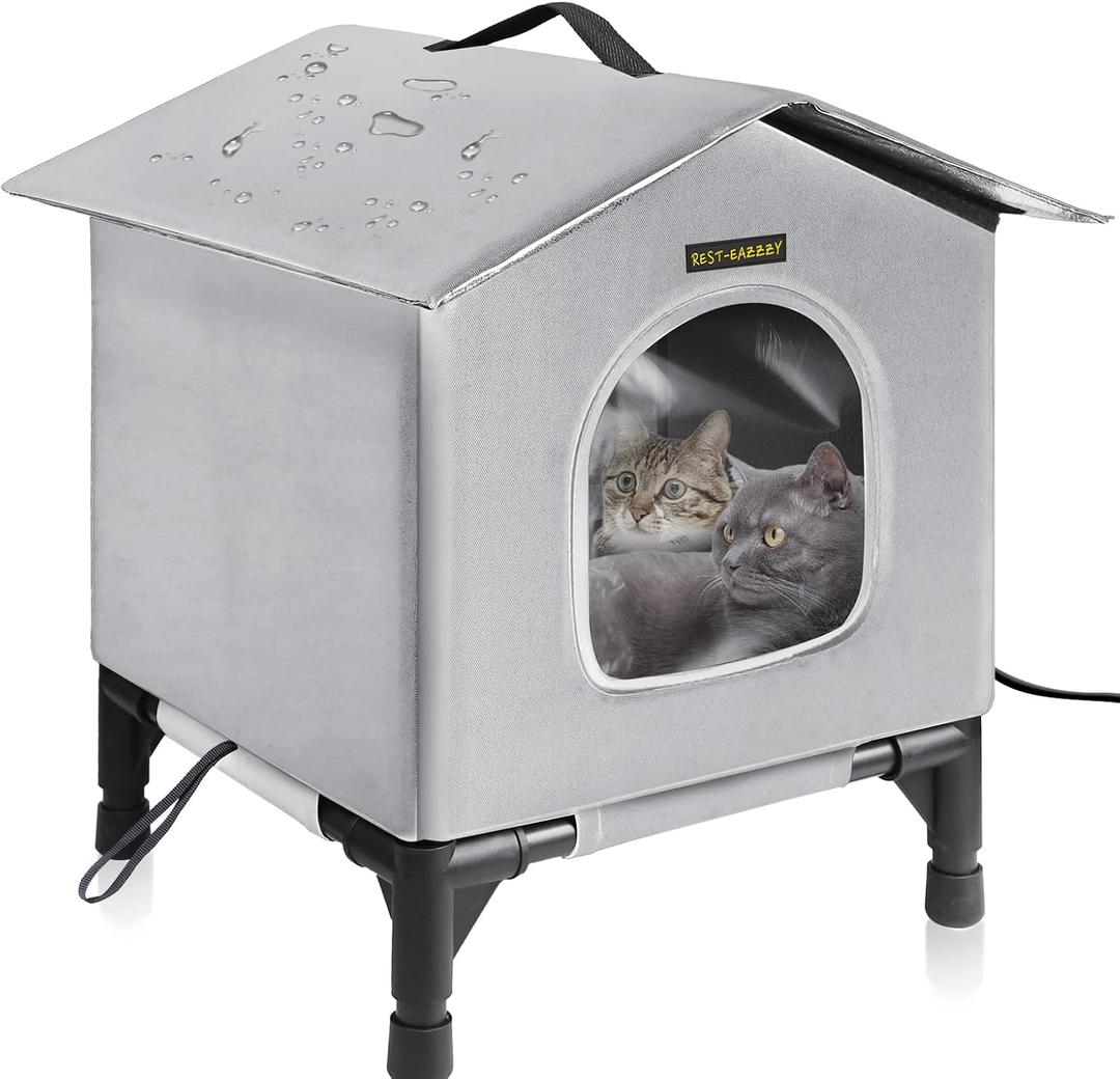 Cat House for Indoor and Outdoor Cats in Winter, Waterproof, Fully Insulated Shelter for Stray and Feral Cats, Great for Cat Houses for Outdoor and Cat Beds for Indoor Cats(Grey, Medium)
