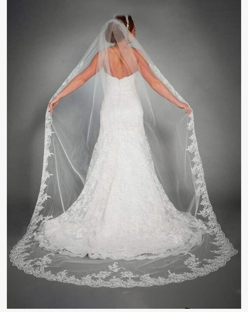 Cathedral Wedding Veils Long Bridal Lace Veil Tulle Hair Accessories With Comb for women Floral 118" Veil Headpeice