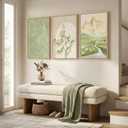 Framed Sage Green Landscape 3 Piece Wall Art for Living Room, Neutral Beige Mountain Botanical Print Canvas Artwork for Walls, Modern Nordic Rustic Nature Wall Decor for Bedroom Home Office, 16x24 In, 16" W x 24" H x 3Pcs