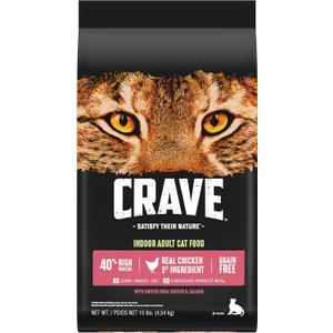 CRAVE Grain Free Indoor Adult High Protein Natural Dry Cat Food with Protein from Chicken & Salmon, 10 lb. Bag