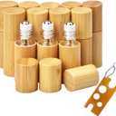 AUHOKY 12Pcs Bamboo Roll on Bottles for Essential Oils, Portable Massage Oil Bottle with Stainless Steel Roller Ball, Reusable Travel Perfumes Sample Lip Gloss Container (1 Opener) (5ML)