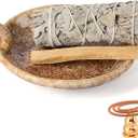 Ceramic Candle Holders with Handle, Palo Santo Holder for Burning, Vintage Farmhouse Smudge Incense Stick Bowl, Sage Burner Tray, Ash Catcher Plate for Meditation Room Home Decor (Khaki) (Brown White)