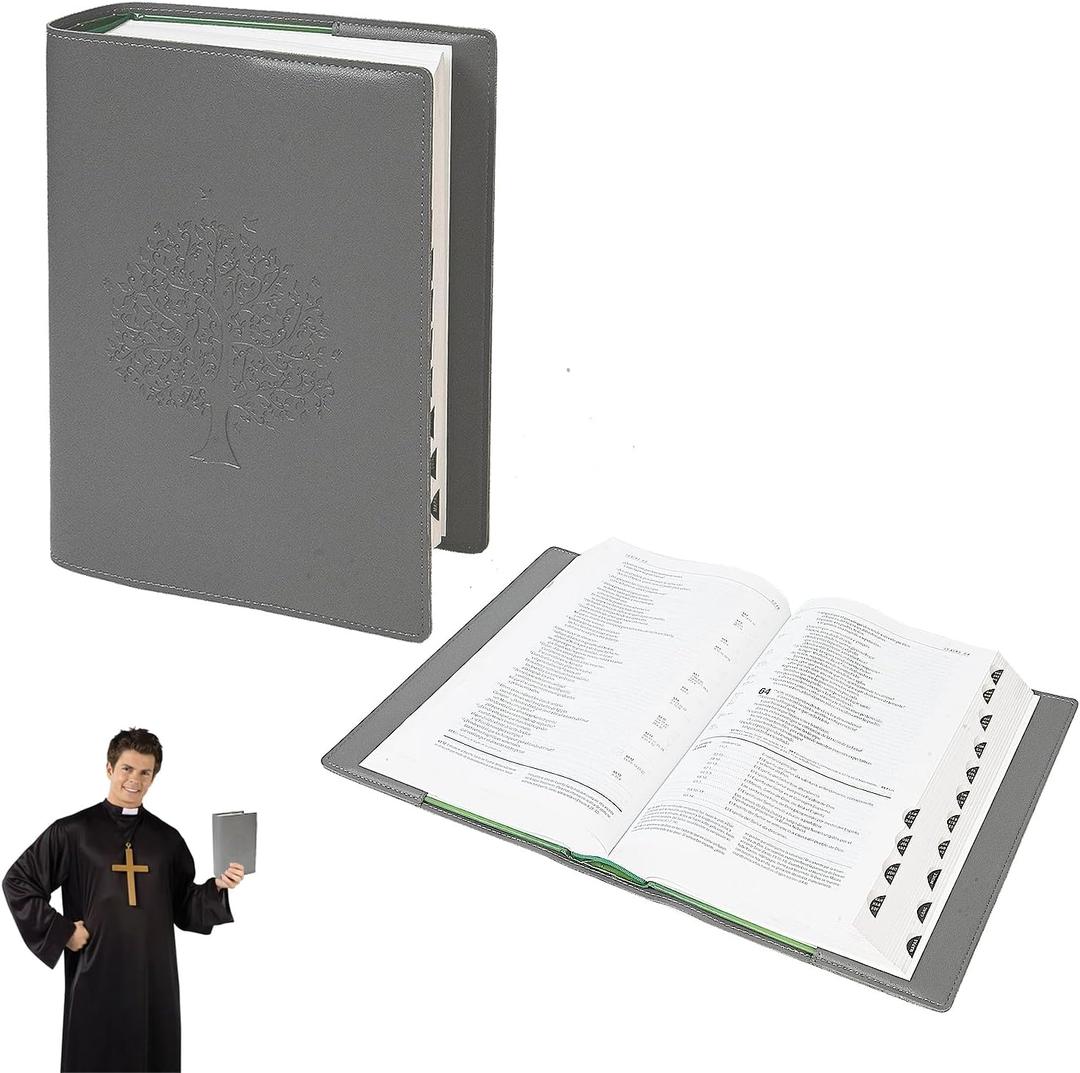 Bible Cover Case for Women and Men, Leather Bible Bag Suitable for 7.2"x10.2"x1.5" Standard Size Bible Protective Classic(Gray,Large,7.2"x10.2"x1.5") (Grey)