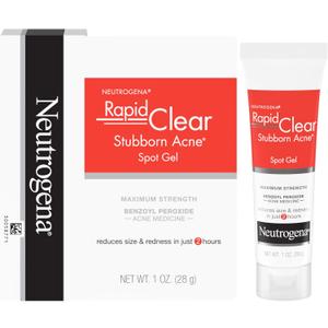 Neutrogena Rapid Clear Stubborn Acne Spot Treatment Gel, Maximum Strength 10% Benzoyl Per-oxide Treatment Medication for Acne Prone Skin, Pimple Cream Reduces Size & Redness, 1 oz