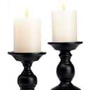 Black Pillar Candle Holders Set of 2 Vintage Candle Holder for Table Centerpiece & Fireplace Decor, Decorative Antique Candle Stand for Dining & Living Room Decoration