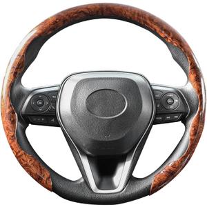 AUTOXBERT Wood Grain Steering Wheel Cover Anti-Slip for O/D Type 14 1/2-15.4 Inch Ultra-Thin Breathable Sport Cassette Car Accessories
