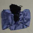 WDIRARA Women' Silk Satin Pajamas Set 4pcs Lingerie Floral Lace Cami Sleepwear with Robe (Large, Blue Black Bow)
