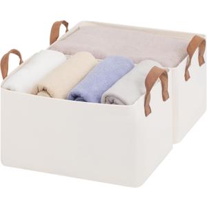 StorageWorks Storage Bins, Shelves Baskets for Organizing, Fabric Closet Organizers with Handles, Metal Frame, Natural Color, 2-Pack (14 " L x 10 " W x 8 " H)