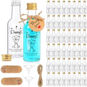 OurWarm 50 Pack Mini Liquor Bottles, 1.7oz/50ml Mini Shot Bottles with Gold Screw Caps Funnels Tags & Twines, Empty Liquor Bottles for Juice Alcohol Homemade Liquor Birthday Wedding DIY Party Favors