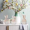ParseBio 3 Pcs Easter Bunny Table Wooden Sign Easter Peeps Decor Spring Wood Bunnies Rabbit Ornament Farmhouse Tabletop Decoration for Easter Party Tiered Tray Mantle Desk Office Home Party
