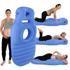 Pregnancy Blow Up Pillow, Belly Mattress for Pregnant Women with Electric Pump, Full Body Maternity Airbed with Hole for Stomach Sleeping, Back Pain & SPD Relief, Blue, 182cm*66cm/63*33.5inches