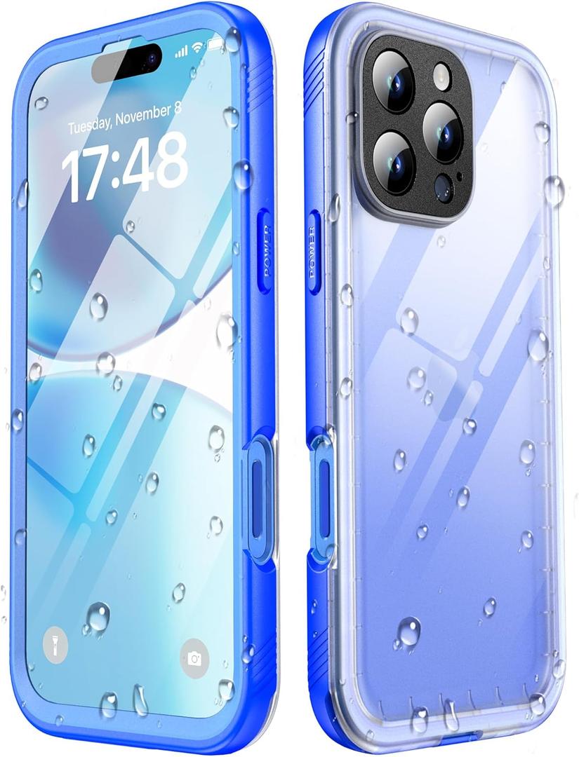 SPORTLINK for iPhone 16 Pro Case Waterproof - Built in Screen Protective, IP68 Underwater / 6.6FT Military Dropproof/ Dustproof/ Full Body Phone Case 6.3 inch Blue/ Clear