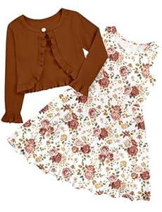 Goodstoworld Girl Floral Dress Size 6 7 Girl Long Sleeve Winter Autumn 6T 7T Dresses Sister Elegant Cute Brown Sundress Kids Fall Casual Playwear