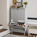 Shoe Storage Cabinet with 2 Flip Drawers, Gray Fluted Narrow for Entryway, Slim Shoe Rack Cabinet Organizer 23.5in